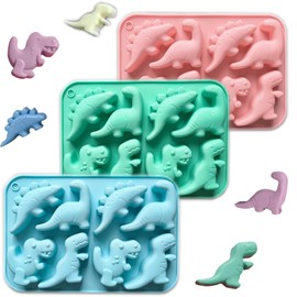 LESYDGSI 3Pcs Dinosaur Silicone Molds - Non-Stick Dinosaur Mold for Chicken Nuggets, Popsicles, Chocolate Candy, and Air Fryer Egg Molds, Perfect for Kids' Snacks and Creative Cooking (3 Colors)