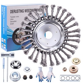 8 Inch Steel Wire Rotary Brush Cutter Trimmer Head Weed Blade Cutter with Adapter Kit Compatible with Husqvarna, Stihl, String Trimmers, Gardening Lawnmower, Moss Grass Rust Removal