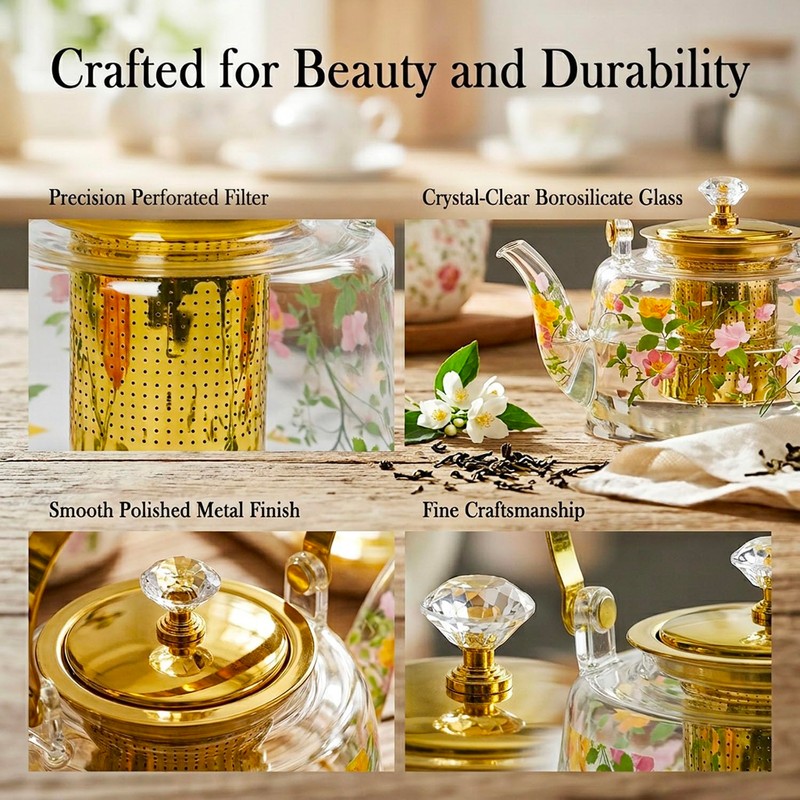 dingdaer Glass Teapot Stovetop 44 oz/1300ml, Borosilicate Clear Tea Kettle,