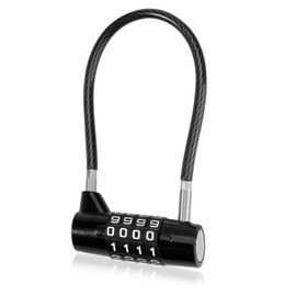 4 Digit Combination Padlock, Cable Padlocks with Code, Outdoor Waterproof Resettable Long Shackle Padlock for School, Employee, Gym & Sports Locker, Gate, Case, Toolbox