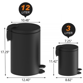 INNOVAZE 3.2 Gal./12-Liter and 0.8 Gal./3 Liter Stylish Round Metal Step-on Trash Can Set