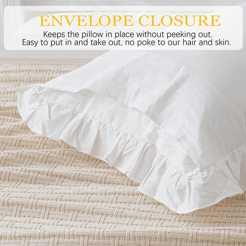Off White Ruffled Body Pillow Cover 1 Piece Washed Cotton