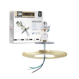The Can Converter R1 Recessed Can Light Conversion Kit w/ 8¼" Steel Beveled Ceiling Medallion - Home Improvement for 4", 5" & 6" Cans, Fan & Light Fixture Converter Kit, UL Certified, Brushed Brass