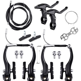 Bicycle Brake Set, Universal V-Brake Bicycle Brake Front and Rear MTB Brakes, Inner and Outer Brake Cables and Brake Lever Kit for Mountain Bikes and Road Bikes, (Black)