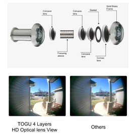 TOGU TG3016NG-SN UL Listed Solid Brass 220-degree Door Viewer with Heavy Duty Privacy Cover for 1-3/8" to 2-1/6" Doors, Satin Nickel Finish,5 Sets