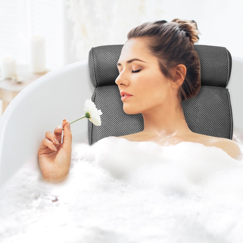 LuxStep Bath Pillow Bathtub Pillow with 6 Non-Slip Suction Cups,14.6x12.6