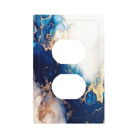 Art Marble Abstract 1 Gang Duplex Device Wall Plate Cover Outlet Light Switch Cover Blue And Gold Fluid Electrical Faceplate Switchplate for Bedroom Bathroom