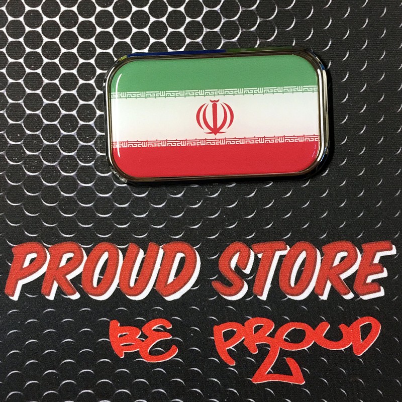 Iran Flag CHROME Emblem Proud Car rectangular Domed sticker 3D