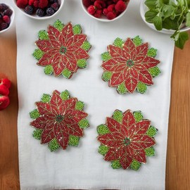 Flower Christmas Beaded Coaster Inches Set of 4