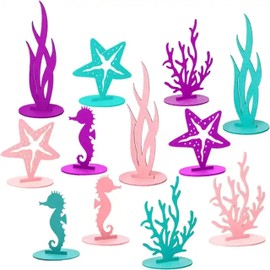 12pcs Mermaid Birthday Party DIY Felt Decorations - Ocean Party Felt Decor - Little Mermaid Party Decorations - Under the Sea Party Decorations - Coral Ornaments - Graduation Party Supplies Table