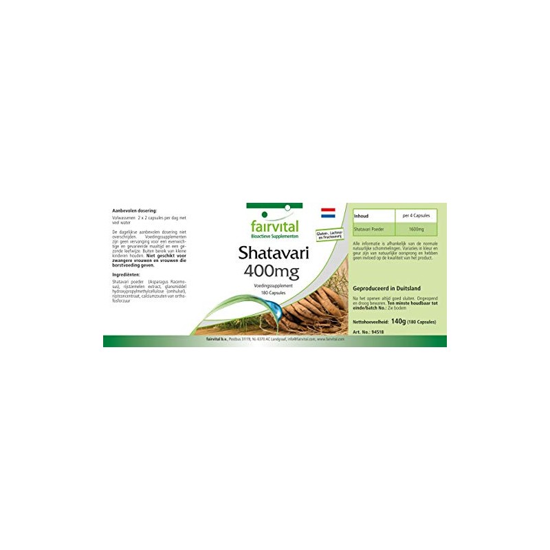Shatavari 400mg - Vegan - HIGH Dosage - 180 Capsules