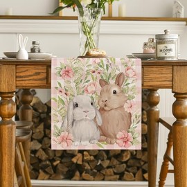 Artoid Mode Camino de mesa de Pascua con diseño de conejo, diseño de flores, diseño de búfalo rosa a cuadros, decoración de mesa de comedor para decoración de fiesta en el hogar, 13 x 72