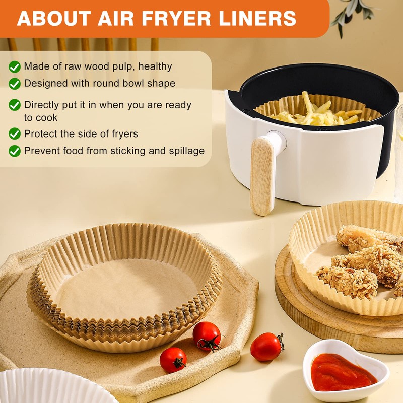 250 Pcs Air Fryer Liners Disposable, 6.5" Round Unbleached Parchment