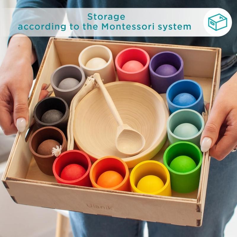 Wooden Color Matching Montessori Toy, Balls in Cups:_Small