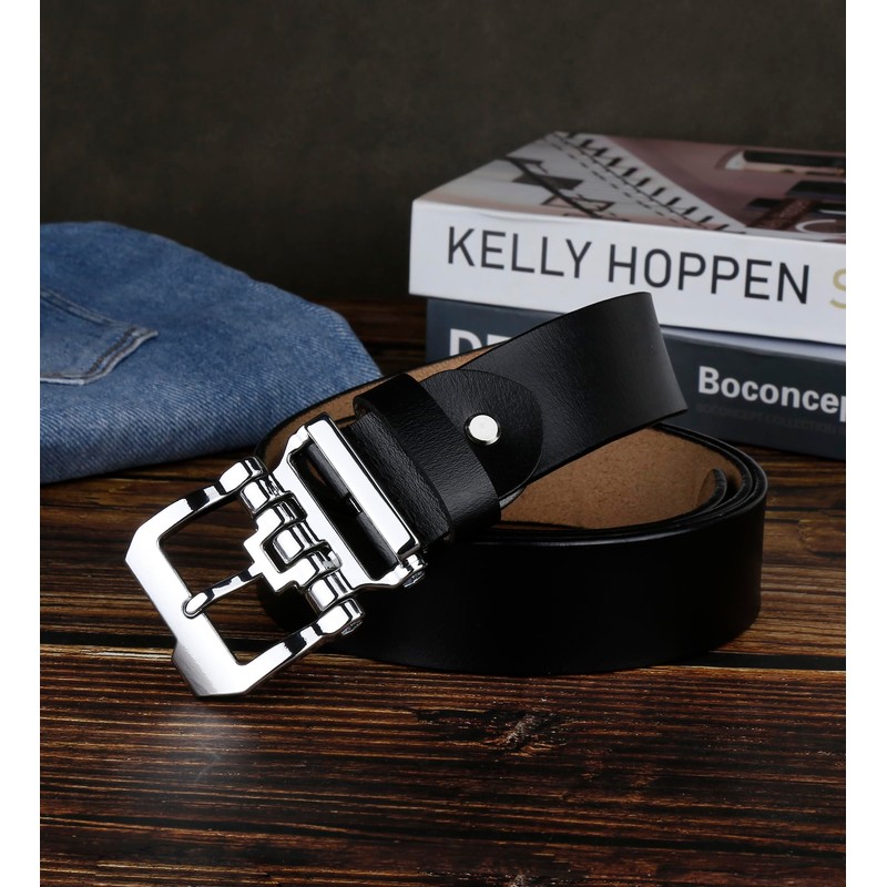 JingHao Men's Belt, Large Size, Genuine Leather, Casual Jeans Belt,