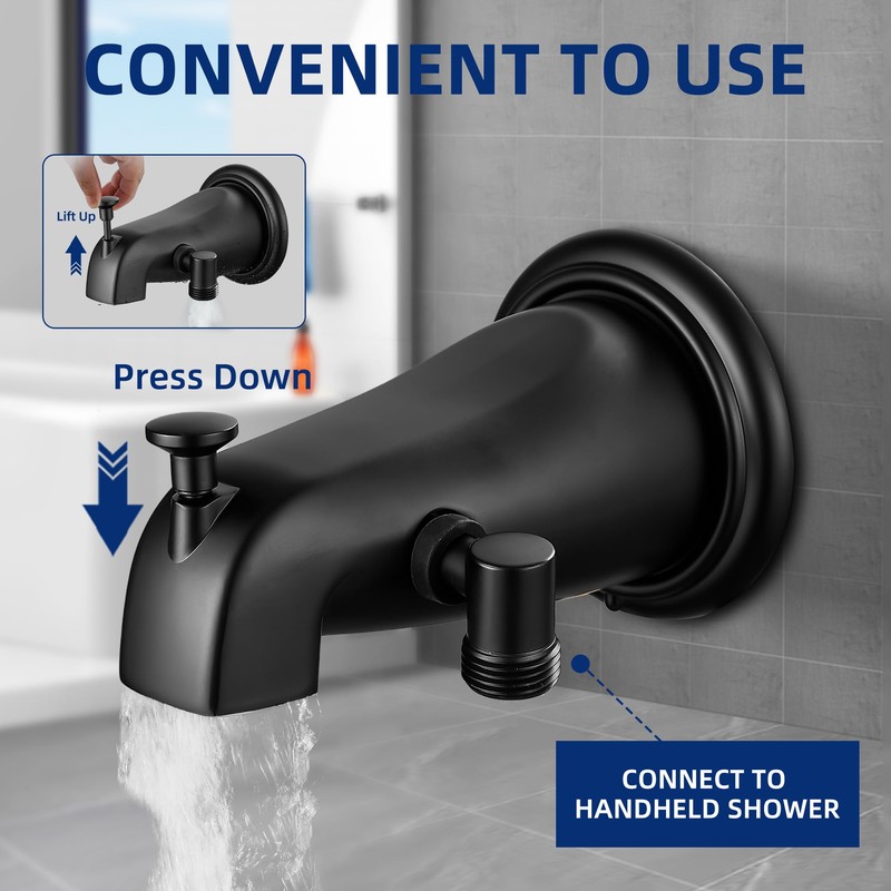 sagetta Black Bathtub Spout with Diverter Combo Bathtub Fuacet Fits