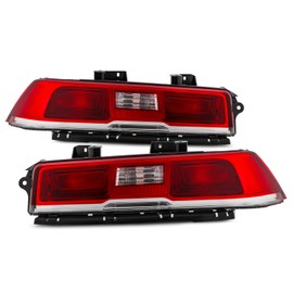 AKKON - Fits 2014-2015 Chevy Camaro [Incandescent Model] Chrome Red Tail Lights Brake Lamp Pair Driver Left+Passenger Right Replacement