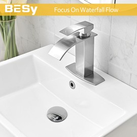 BESy Brushed Nickel Bathroom Sink Drain, Bathroom Faucet Vanity Sink Pop Up Drain Stopper with Overflow, Built-in Anti-Clogging Strainer, Brushed Nickel