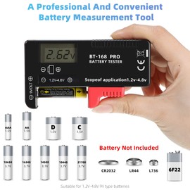 2 Pieces Digital LCD Universal Battery Tester (Model: Bt - 168 PRO), Portable Battery Checker Battery Tester for AA AAA C D 9V 3.7V 1.5V Button Cell