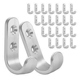 Homanu 24PCS Coat Hooks Wall Mounted, Metal Single Prong Wall Hooks with 48 Screws, No Rust Silver Wall Hooks for Hanging Towel, Coat, Scarf, Bag, Hat, Cup, Key