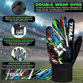 TRAX SPORTS Goalkeeper Gloves for Children Boys Youth, Football Goalkeeper Gloves (Black, Size 5 Suitable for 9 to 12 Years Old)