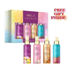 SO...? Unique 4PCS Body Mist Set - Vegan Cruelty-Free Perfumes for Women - Vanilla Candy, Sweet Pea, Truffle Cream, Cashmere - 650 to 1000 Sprays - Long Lasting Eau de Parfum Gift Set:_4pcs All seasons Body Mist