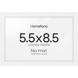 Homeforia License 5.5x8.5 White Picture Frame Wood, High End Frames for Wall or Tabletop, Photo Frames 5.5x8.5 White with No Mat, Tempered Glass, Wall Kit, Set of 1