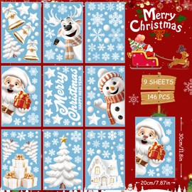 Christmas Window Clings, Gocheden 146PCS Christmas Snowflake Window Clings Stickers for Glass, 3D Xmas Window Stickers for Christmas Decorations, Winter Window Clings, Christmas Window Decorations