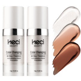 HECI BEAUTY Color Changing Foundation,2 Pack Travel Size, Light Coverage, Improves Uneven Skin Tone, Lightweight & Lasting,Make up for Flawless Liquid Foundation,Nature Finish for Deep Skin 0.42 oz