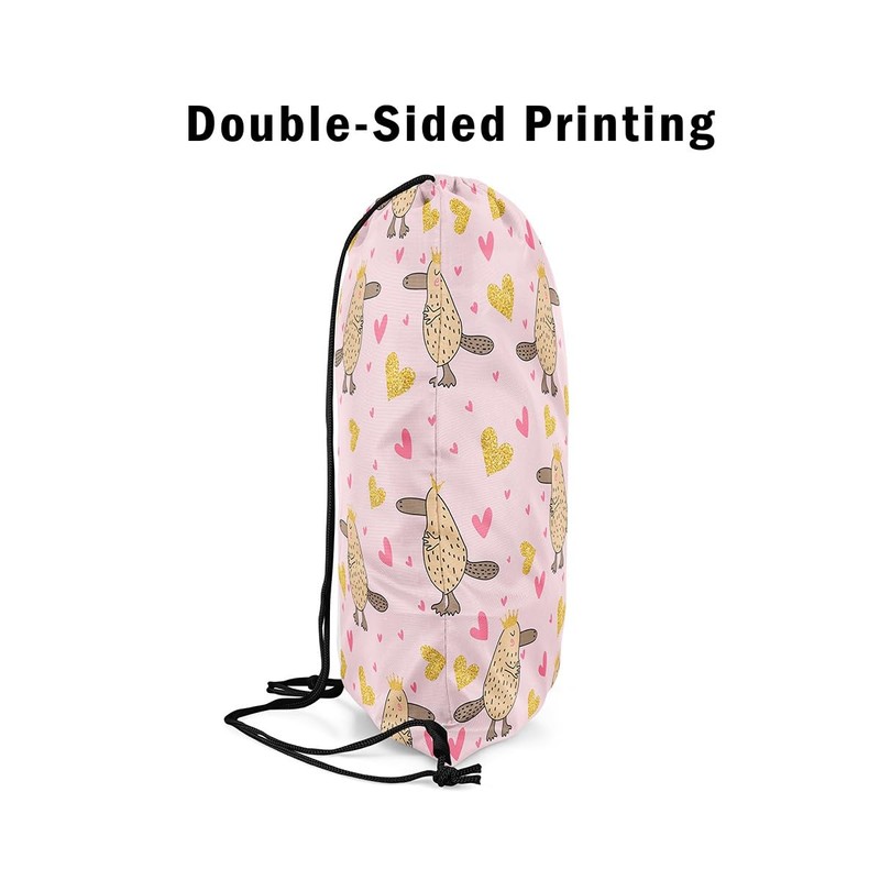jejeloiu Platypus Drawstring Backpack 13x15.7inch Australian Animals Pink Gym String