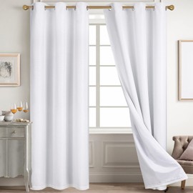 Diraysid 100% Blackout Curtains White Linen Curtains for Bedroom Grommet Thermal Insulated Room Darkening Drapes (2 Panels, W38 x L84 Inch)