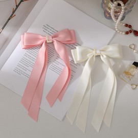 EVOCMEMO Juego De 2 Lazos Y Cintas De Satén Personalizados Para El Pelo: Pinzas Beige Y Rosa Para Mujeres, Niñas Y Niños | Accesorios Para El Pelo Bonitos Para Bodas, Cumpleaños, Navidad Y San Valentí