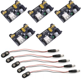 WWZMDiB 5Pcs Breadboard Power Supply Module Input 6.5~12V Output 3.3V 5V for arduino Power Supply with 9V Battery Clip (5 Pcs)