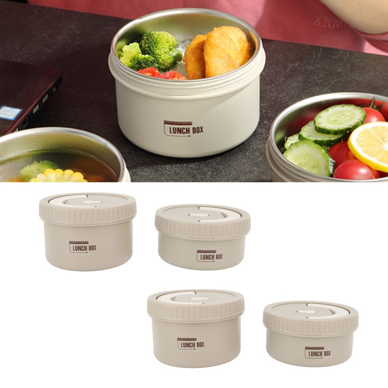 Bento Box Round Lunch Box Coffee Brown Stainless Steel Leakage