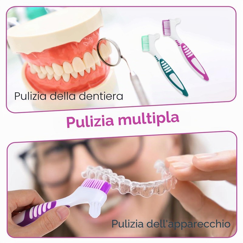 Confezione da 2 spazzolini per la pulizia di protesi dentarie,