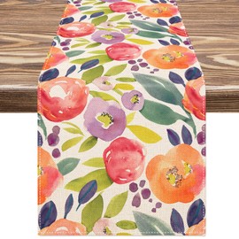 Generic AnyDesign Floral Table Runner Watercolor Flower Kitchen Dining Table Decor Spring Table Cover for Wedding Birthday Indoor Outdoor, 13 x 72 Inch, AD4204