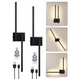 Adcssynd 30.7'' Long Battery Operated Wall Sconce, Battery Operated Sconces Set of Two with 6200mAh Rechargeable Bulb and Remote, LED Wireless Wall Light for Living Room, 3000K-6500K, 350° Rotate