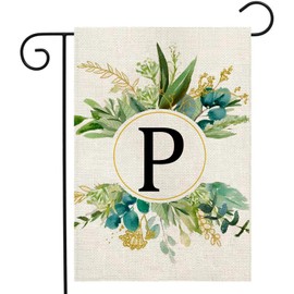 Monogram Garden Flag For Outside, Monogram Letter P Garden Flags 12x18 Double Sided Floral Spring Garden Flags Family Last Name Initial Small Burlap Flag For Yard And Garden Decor (P)