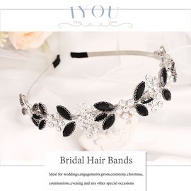 IYOU Crystal Bridal Headband Green Sparkly Rhinestone Wedding Hair Bands Crown Flower Headpiece Tiara Prom Party Hair Accessories for Brides and Bridesmaid