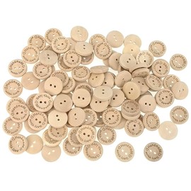 Kinteshun Wooden Handmade with Love Buttons Round Natural Wood 2-Holed Fastener Buttons for Sewing Knitting Handcraft(100pcs,Brown)