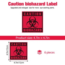 6PCS Biohazard Stickers Sign，Self-Adhesive Waterproof Durable Biohazard Warning Hazard Labels, Toxic Waste Sticker for Labs Hospitals and Industrial Use Universal Biohazard Symbol 4.7" x 4.7