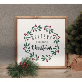 Believe in The Magic of Christmas Wood Framed Wall Sign, Decorative Holiday Wall Hanging Decor