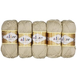 Alize 5 x 100 g Diva Wool Plain 500 g Mercerised Knitting Wool Microfiber Acrylic