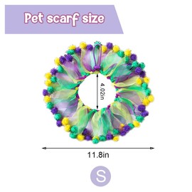 Mardi Gras Dog Collar Pet Neck Accessories Mardi Gras Adjustable Cat Pompom Ball Scarf Collars Holiday Costume Collars for Dogs Cats Animal Carnival Parties Cosplay Masquerades - S Size, 11.8 inches