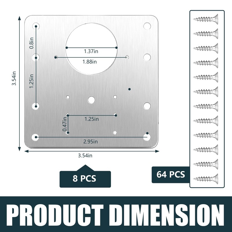 Cabinet Hinges Repair Plate, 8 Pcs Stainless Steel Hinge Repair