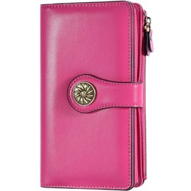 Travelambo Wallets Women RFID Large Capacity Luxury Waxed Leather Clutch Wallet Multi Card Organizer