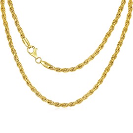 Dacc & Aya - Cadena de cuerda trenzada de plata de ley 925 con corte de diamante de 1/1.5/2/3 mm, cadena de eslabones trenzados con cierre de langosta plateado/chapado en oro amarillo de 14 quilates, 16-26 pulgadas, Length: 26 Inch, Plata esterlina, Sin 