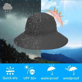 JAOAJ Sun Hat UV Protection 50 Men's Fishing Hat Men's Wide Brim Safari Hat Breathable Summer Hat Foldable Waterproof Lightweight Mesh Boonie Hat, darkgray, Unit size
