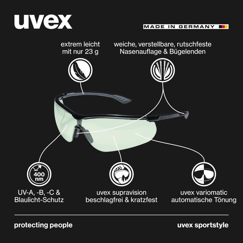 Uvex Sportstyle Variomatic Temple Glasses – Self-tinting Lens – UV400