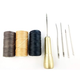 Becho 5 Needles Hand Stitcher Sets Sewing Awl with Copper Handle for Shoe Repair and 150D/150m Sewing Waxed Thread for DIY Sewing Canvas/LeatherCraft(Gold)